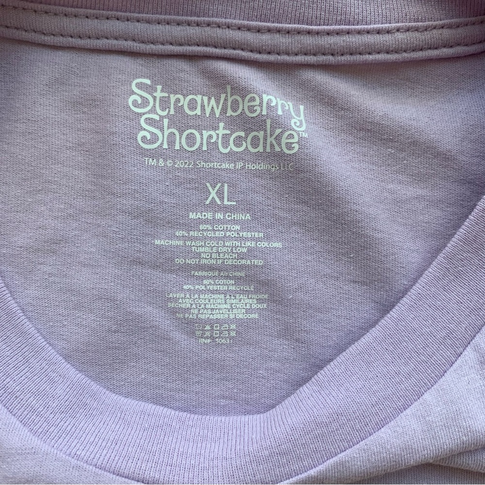Strawberry Shortcake Cropped Tee Shirt XL Love You Berry Much Hearts NWT - Picture 3 of 6